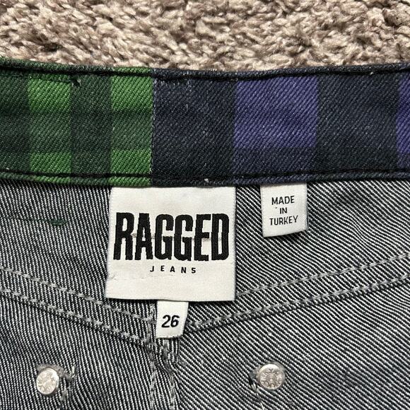Ragged Jeans Plaid Pants Two Tone Punk Rock Emo 90s y2k 26x30 Green Purple - Picture 3 of 11